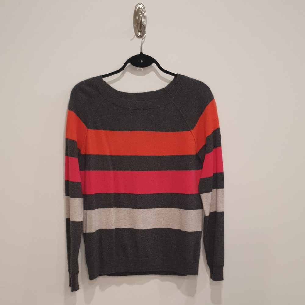 Halogen Cashmere Striped Gray and Pink Sweater Size Large